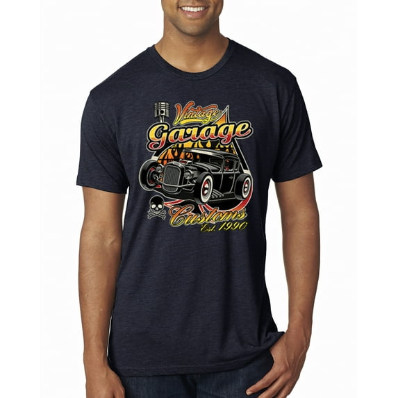 Wild Bobby, 1990 Vintage Garage Customs Hot Rod Classic Car Cars and Trucks Mens Premium Tri Blend T-Shirt, Vintage Navy, X-Large