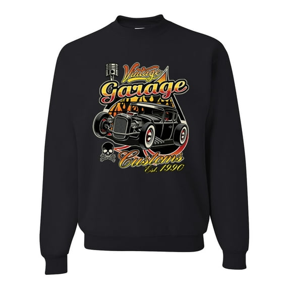 Wild Bobby, 1990 Vintage Garage Customs Hot Rod Classic Car Cars and Trucks Unisex Crewneck Graphic Sweatshirt, Black, Small