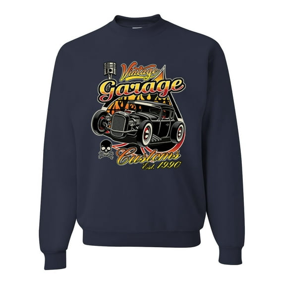 Wild Bobby, 1990 Vintage Garage Customs Hot Rod Classic Car Cars and Trucks Unisex Crewneck Graphic Sweatshirt, Navy, X-Large