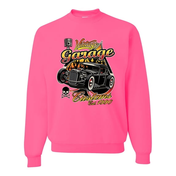 Wild Bobby, 1990 Vintage Garage Customs Hot Rod Classic Car Cars and Trucks Unisex Crewneck Graphic Sweatshirt, Neon Pink, 2XL