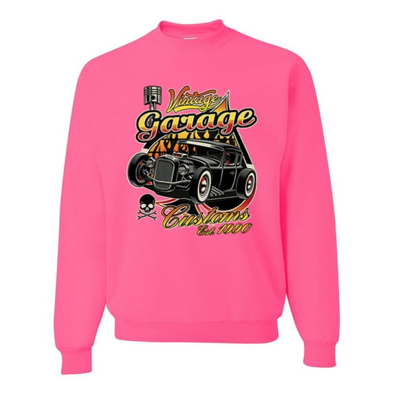 Wild Bobby, 1990 Vintage Garage Customs Hot Rod Classic Car Cars and Trucks Unisex Crewneck Graphic Sweatshirt, Neon Pink, X-Large