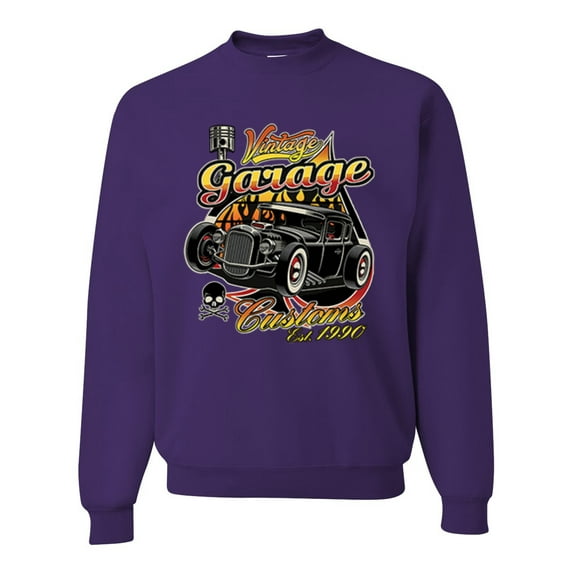 Wild Bobby, 1990 Vintage Garage Customs Hot Rod Classic Car Cars and Trucks Unisex Crewneck Graphic Sweatshirt, Purple, 3XL