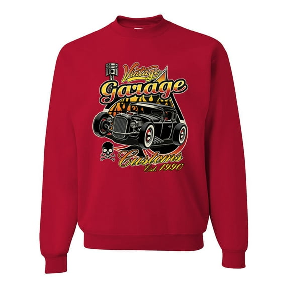 Wild Bobby, 1990 Vintage Garage Customs Hot Rod Classic Car Cars and Trucks Unisex Crewneck Graphic Sweatshirt, Red, Medium