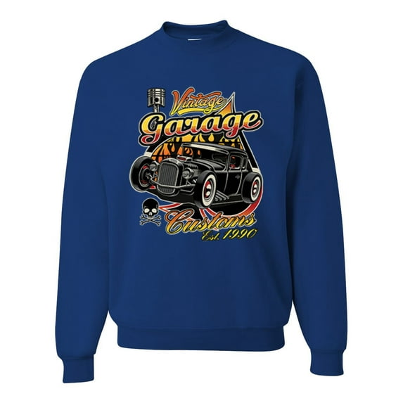 Wild Bobby, 1990 Vintage Garage Customs Hot Rod Classic Car Cars and Trucks Unisex Crewneck Graphic Sweatshirt, Royal, 2XL