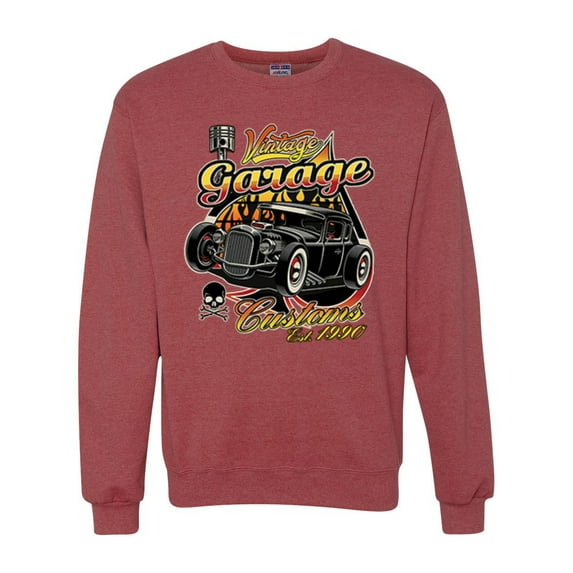 Wild Bobby, 1990 Vintage Garage Customs Hot Rod Classic Car Cars and Trucks Unisex Crewneck Graphic Sweatshirt, Vintage Heather Red, Large
