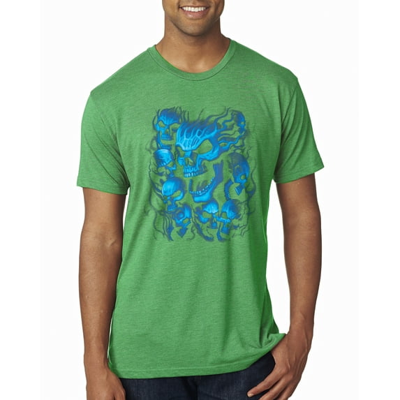Wild Bobby, 3D Blue Skulls Trendy | Mens Fashion Premium Tri Blend T-Shirt, Envy, 2XL