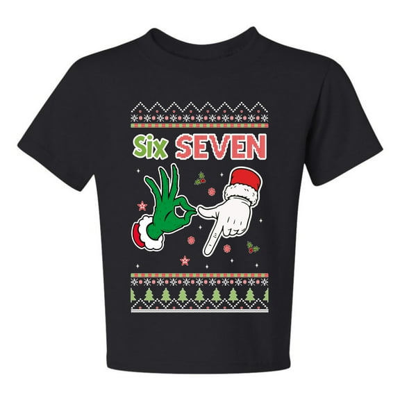 Wild Bobby 6 7 Christmas Hands Christmas Sweater Design | Holiday Unisex Boys Girls Graphic Youth T-Shirt