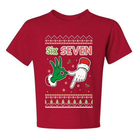 Wild Bobby 6 7 Christmas Hands Christmas Sweater Design | Holiday Unisex Boys Girls Graphic Youth T-Shirt