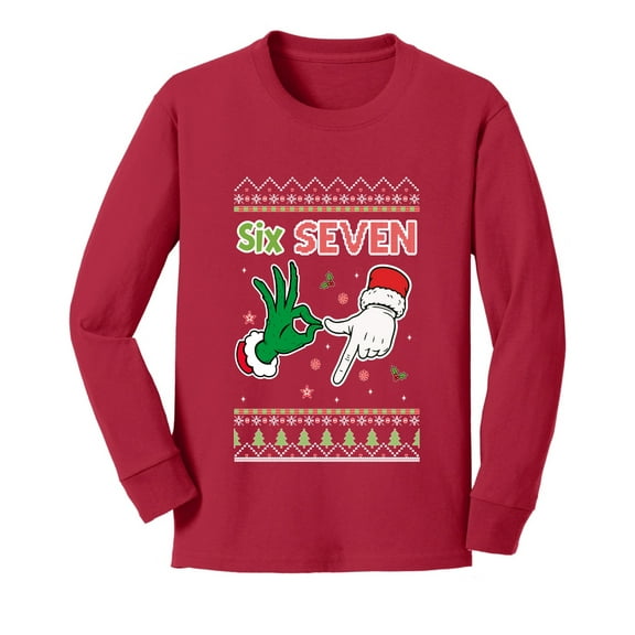Wild Bobby 6 7 Christmas Hands Christmas Sweater Design | Holiday Youth Longsleeve Shirt