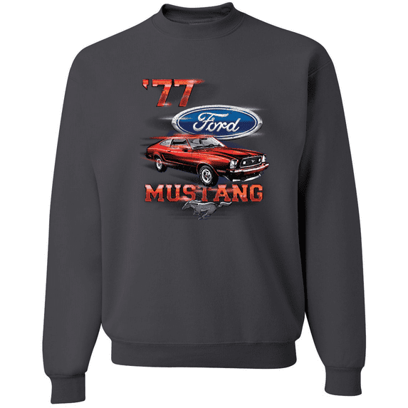 Wild Bobby, 77 Ford Mustang Classic Red Hot Rod Classic Logo Cars and Trucks Crewneck Graphic Sweatshirt