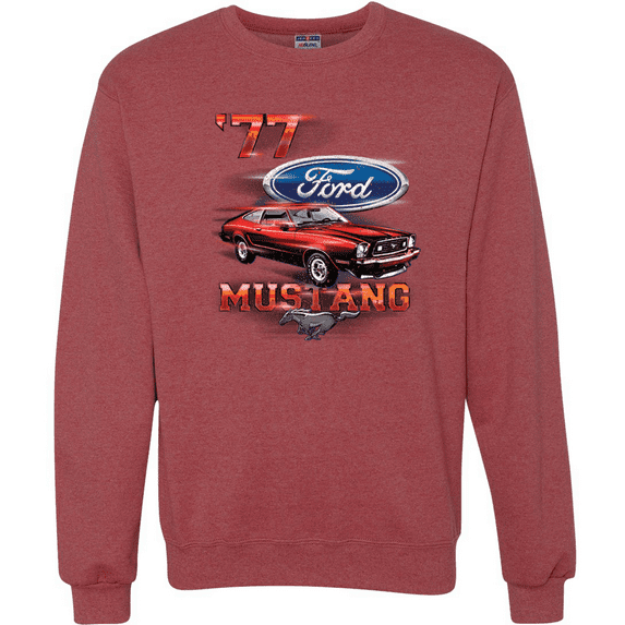 Wild Bobby, 77 Ford Mustang Classic Red Hot Rod Classic Logo Cars and Trucks Crewneck Graphic Sweatshirt