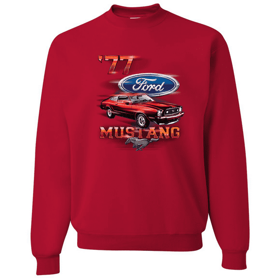 Wild Bobby, 77 Ford Mustang Classic Red Hot Rod Classic Logo Cars and Trucks Crewneck Graphic Sweatshirt