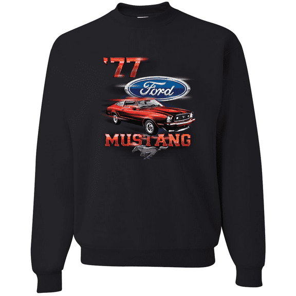 Wild Bobby, 77 Ford Mustang Classic Red Hot Rod Classic Logo Cars and Trucks Crewneck Graphic Sweatshirt