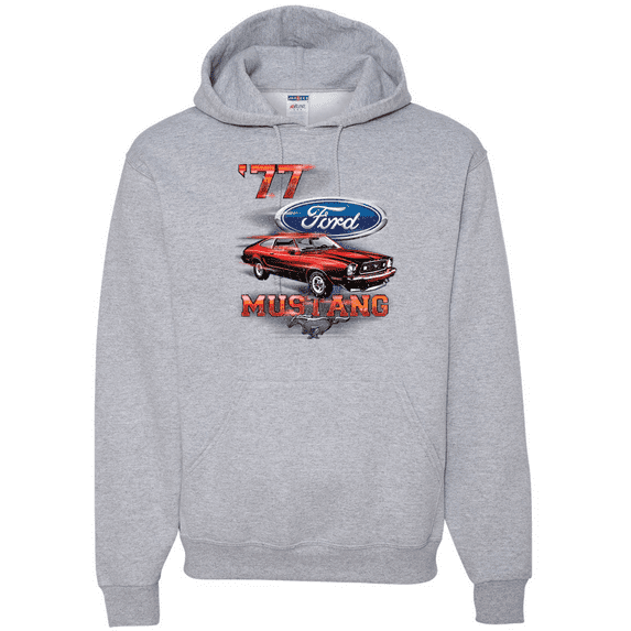 Wild Bobby, 77 Ford Mustang Classic Red Hot Rod Classic Logo Cars and Trucks Graphic Hoodie Sweatshirt