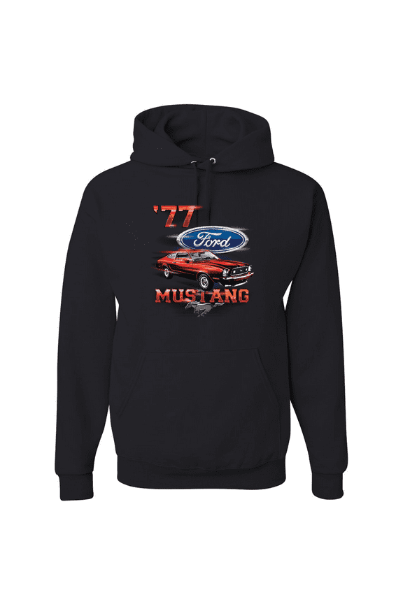 , 77 Ford Mustang Classic Red Hot Rod Classic Logo Cars and Trucks Graphic Hoodie Sweatshirt