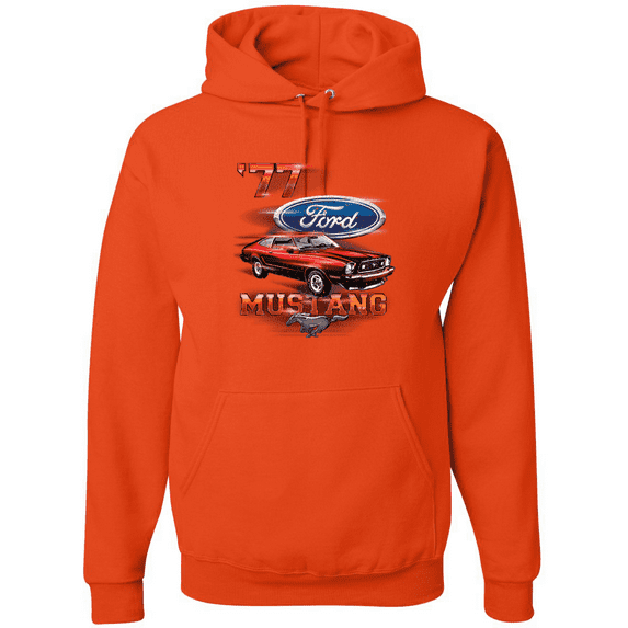 Wild Bobby, 77 Ford Mustang Classic Red Hot Rod Classic Logo Cars and Trucks Graphic Hoodie Sweatshirt