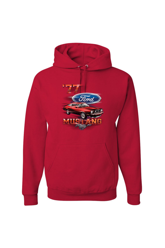 , 77 Ford Mustang Classic Red Hot Rod Classic Logo Cars and Trucks Graphic Hoodie Sweatshirt