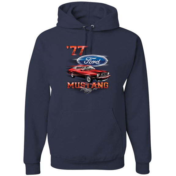 Wild Bobby, 77 Ford Mustang Classic Red Hot Rod Classic Logo Cars and Trucks Graphic Hoodie Sweatshirt