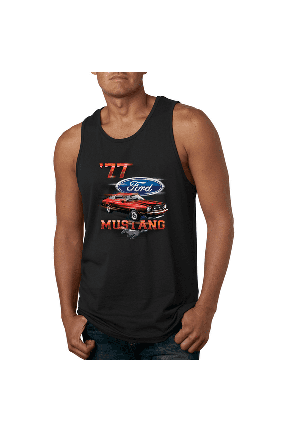 , 77 Ford Mustang Classic Red Hot Rod Classic Logo Cars and Trucks Graphic Tank Top