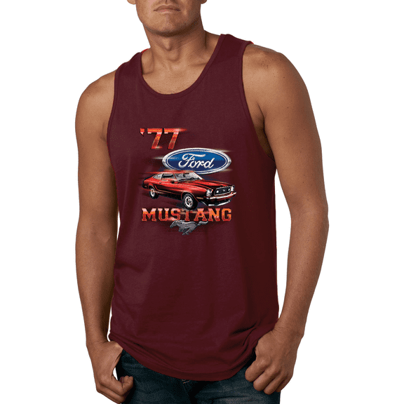 Wild Bobby, 77 Ford Mustang Classic Red Hot Rod Classic Logo Cars and Trucks Graphic Tank Top