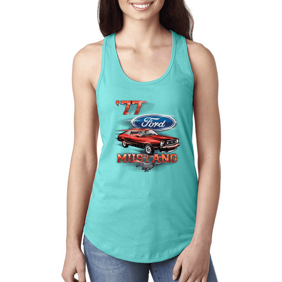 Wild Bobby, 77 Ford Mustang Classic Red Hot Rod Classic Logo Cars and Trucks Ladies Racerback Tank Top