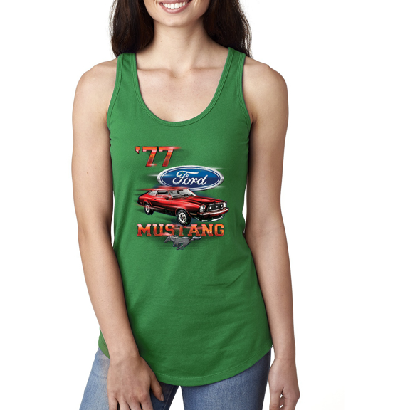 Wild Bobby, 77 Ford Mustang Classic Red Hot Rod Classic Logo Cars and Trucks Ladies Racerback Tank Top
