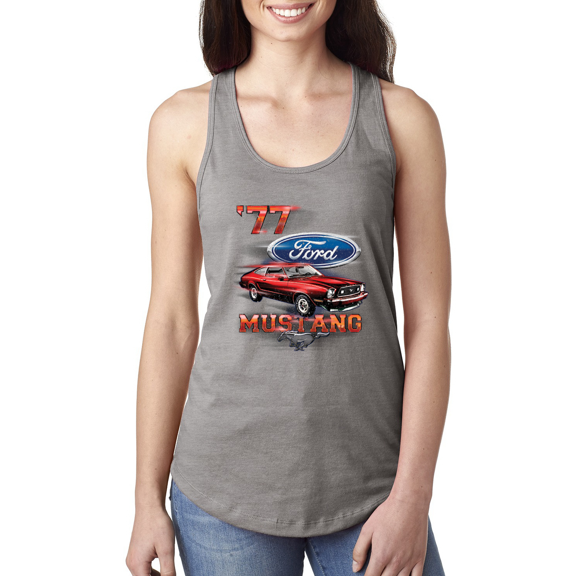Wild Bobby, 77 Ford Mustang Classic Red Hot Rod Classic Logo Cars and Trucks Ladies Racerback Tank Top