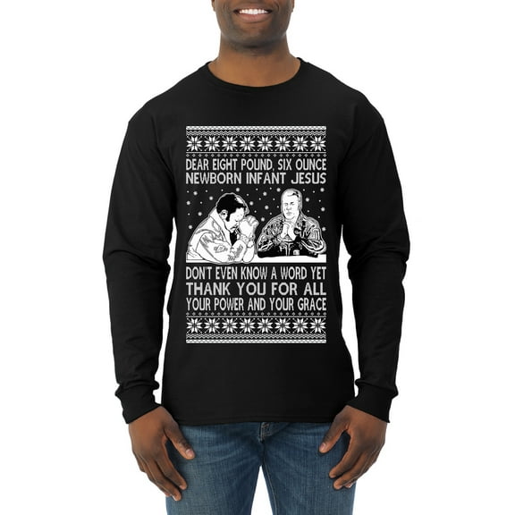 Wild Bobby 8 Pound 6 Ounce Baby Jesus Shake and Bake Men Long Sleeve Shirt, Black, Small