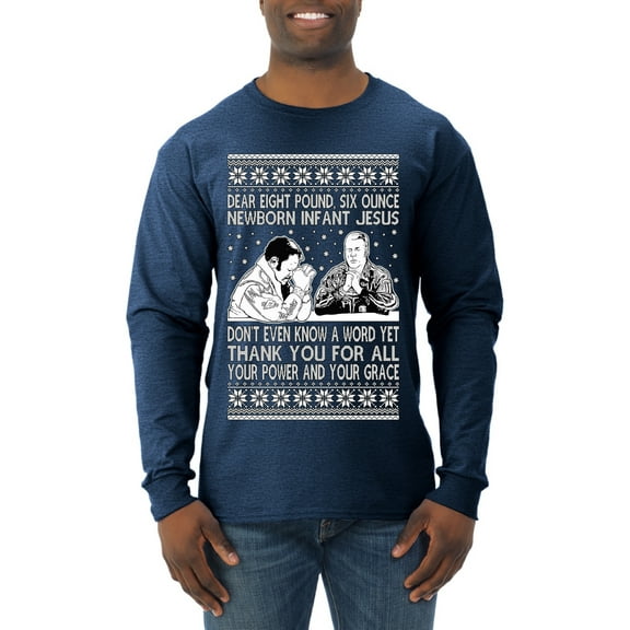 Wild Bobby 8 Pound 6 Ounce Baby Jesus Shake and Bake Men Long Sleeve Shirt, Vintage Heather Navy, Medium