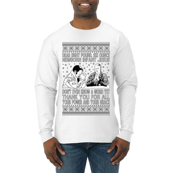 Wild Bobby 8 Pound 6 Ounce Baby Jesus Shake and Bake Men Long Sleeve Shirt, White, Medium