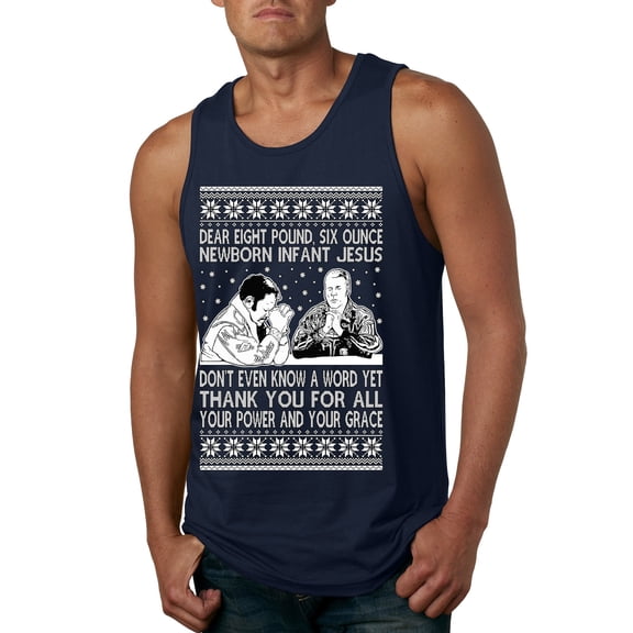 Wild Bobby 8 Pound 6 Ounce Baby Jesus Shake and Bake Men Tank Top, Navy, Medium