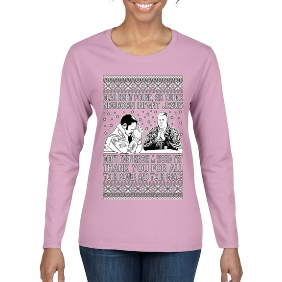 Wild Bobby 8 Pound 6 Ounce Baby Jesus Shake and Bake Women Graphic Long Sleeve T-Shirt, Light Pink, XX-Large