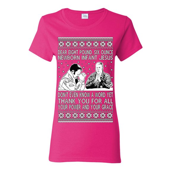 Wild Bobby 8 Pound 6 Ounce Baby Jesus Shake and Bake Women Graphic T-Shirt, Fuschia, Medium