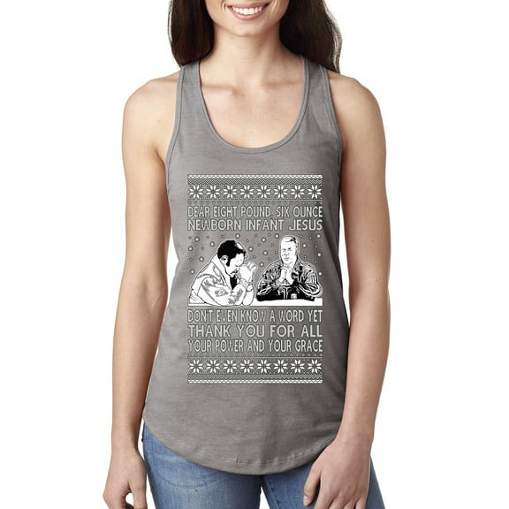 Wild Bobby 8 Pound 6 Ounce Baby Jesus Shake and Bake Women Racerback Tank Top, Heather Grey, Medium