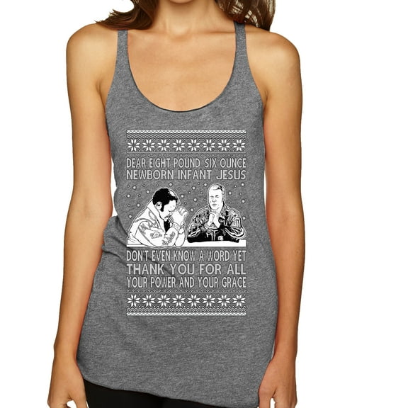 Wild Bobby 8 Pound 6 Ounce Baby Jesus Shake and Bake Women Tri-Blend Racerback Tank Top, Premium Heather, Large