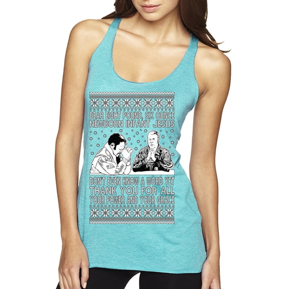 Wild Bobby 8 Pound 6 Ounce Baby Jesus Shake and Bake Women Tri-Blend Racerback Tank Top, Tahiti Blue, Medium