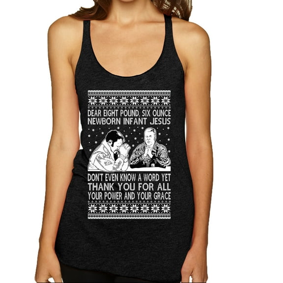 Wild Bobby 8 Pound 6 Ounce Baby Jesus Shake and Bake Women Tri-Blend Racerback Tank Top, Vintage Black, X-Large