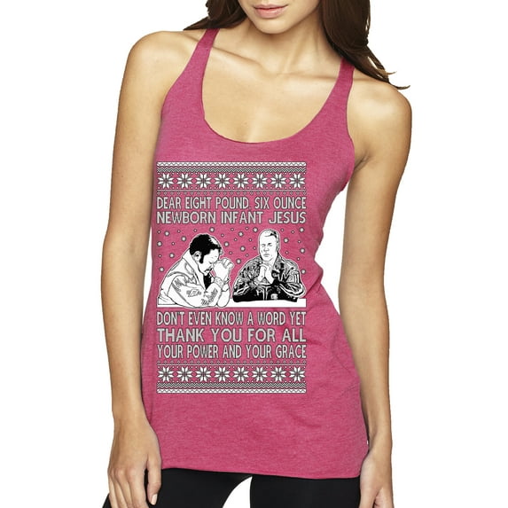 Wild Bobby 8 Pound 6 Ounce Baby Jesus Shake and Bake Women Tri-Blend Racerback Tank Top, Vintage Pink, Large