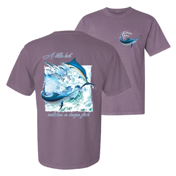 Wild Bobby, A Little Bait Catches a Large Fish Swordfish, Fishing, Front and Back Garment-Dyed Short Sleeve Tees, Rosewood, Large