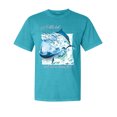 thumbnail image 1 of Wild Bobby, A Little Bait Catches a Large Fish Swordfish, Garment-Dyed Washed Look Short Sleeve Tees, Blue Lagoon, Small, 1 of 3