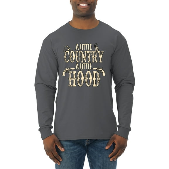 Wild Bobby, A Little Country, A Little Hood, Pop Culture, Men Long Sleeve Shirt, Charcoal, X-Large