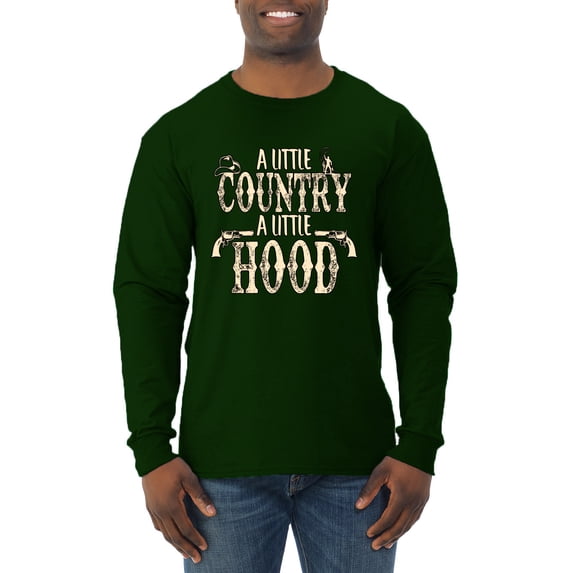 Wild Bobby, A Little Country, A Little Hood, Pop Culture, Men Long Sleeve Shirt, Forest Green, Medium