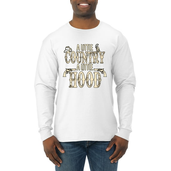Wild Bobby, A Little Country, A Little Hood, Pop Culture, Men Long Sleeve Shirt, White, Small
