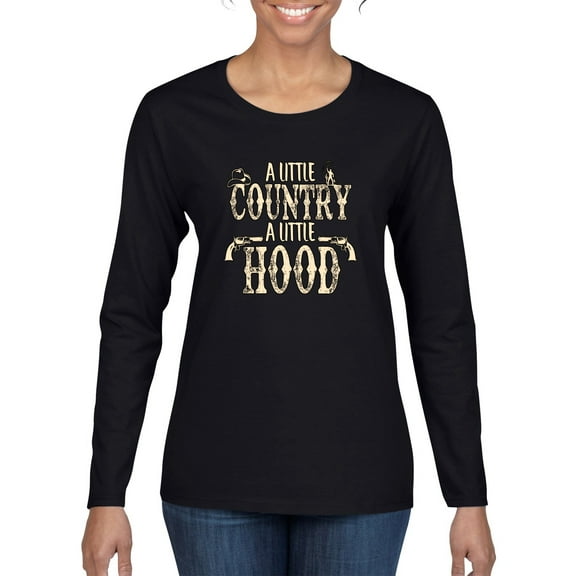 Wild Bobby, A Little Country, A Little Hood, Pop Culture, Women Graphic Long Sleeve Tee, Black, Small