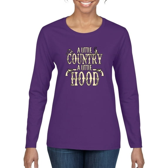 Wild Bobby, A Little Country, A Little Hood, Pop Culture, Women Graphic Long Sleeve Tee, Purple, Small