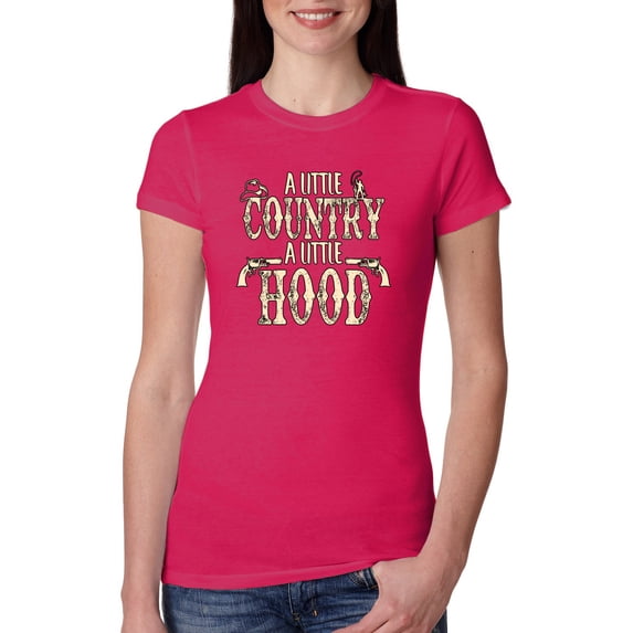 Wild Bobby, A Little Country, A Little Hood, Pop Culture, Women Slim Fit Junior Tee, Raspberry, Large
