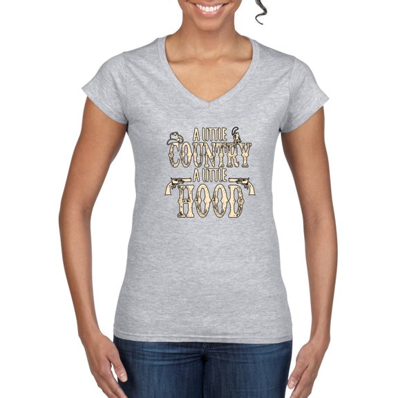 Wild Bobby, A Little Country, A Little Hood, Pop Culture, Women Standard V-Neck Tee, Heather Grey, Medium
