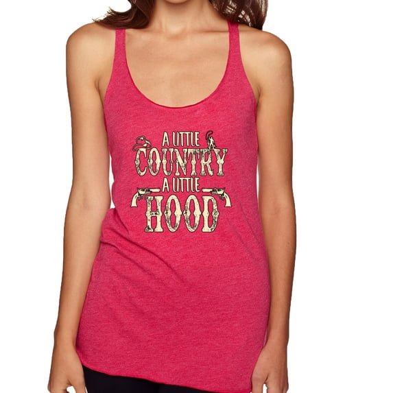 Wild Bobby, A Little Country, A Little Hood, Pop Culture, Women Tri-Blend Racerback Tank Top, Shocking Pink, X-Large