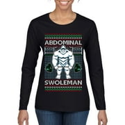 Wild Bobby Abdominal Swoleman Fitness Yeti Ugly Christmas Sweater Women Graphic Long Sleeve T-Shirt, Black, Small