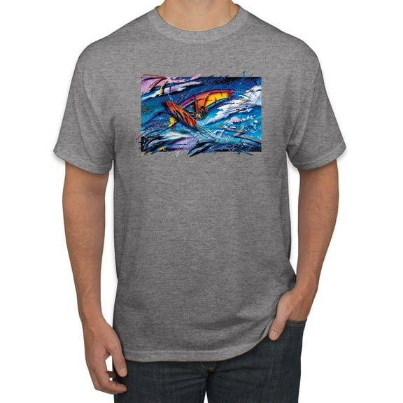 Wild Bobby, Abstract Wind Surfer with Dolphins, Animal Lover, Men Graphic Tees, Heather Grey, X-Large